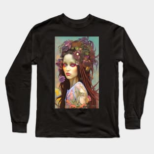 Exotic Hippie Girl Floral Butterflies Flowers Long Sleeve T-Shirt